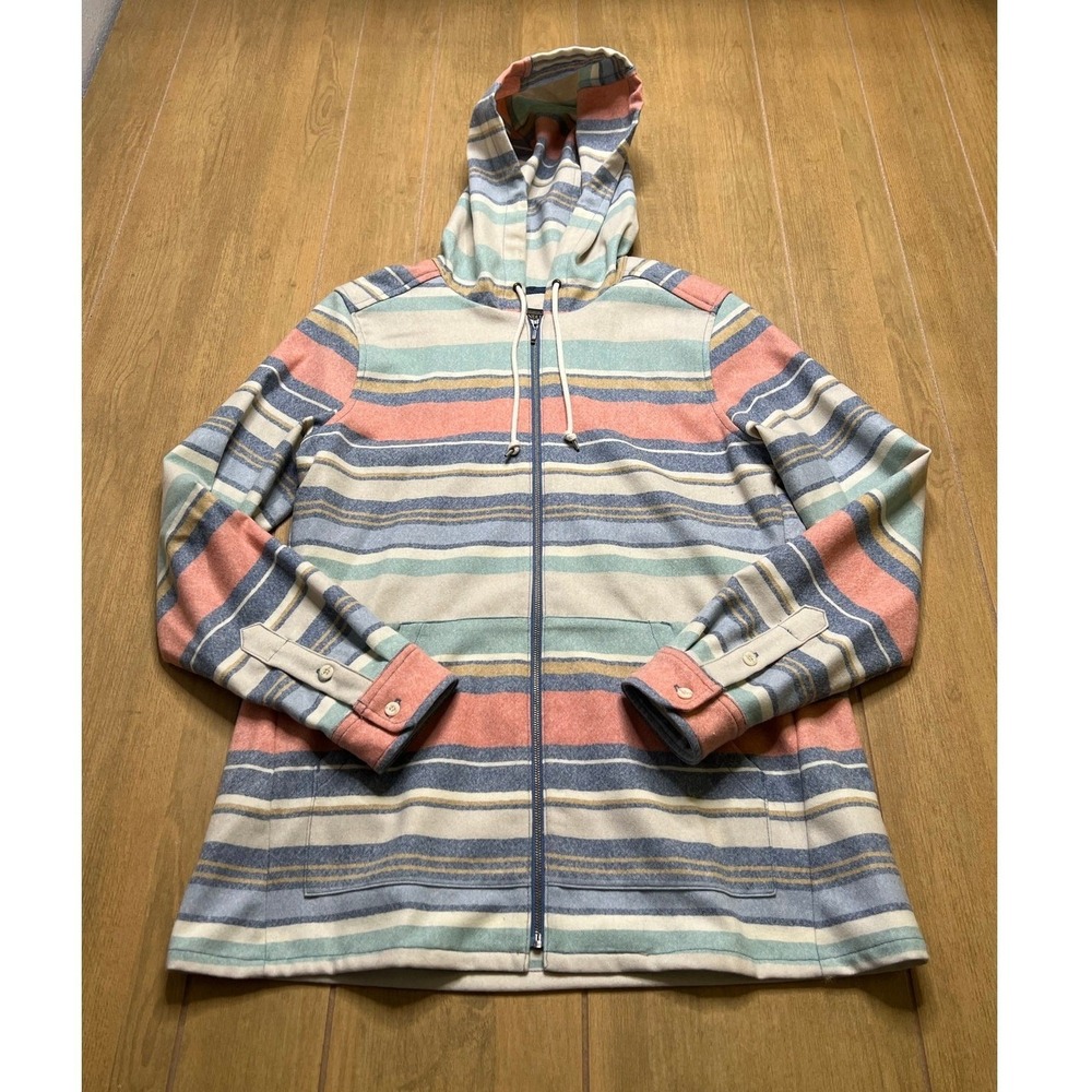 Pendleton Hoodie Women M Multi-Color Stripe 100%‎ Virgin Wool Full Zip Jacket